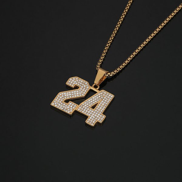 Kobe Bryant 24 Memorial Necklace, Stainless Steel Color-Preserving Gold Plating Diamond Inlay Pendant - 图片 3