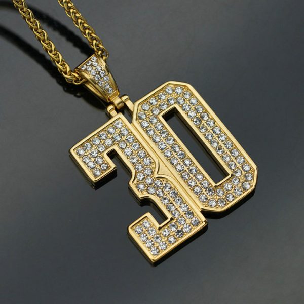 Stainless Steel Gold-Plated Full Diamond Number 30 Pendant - 图片 3