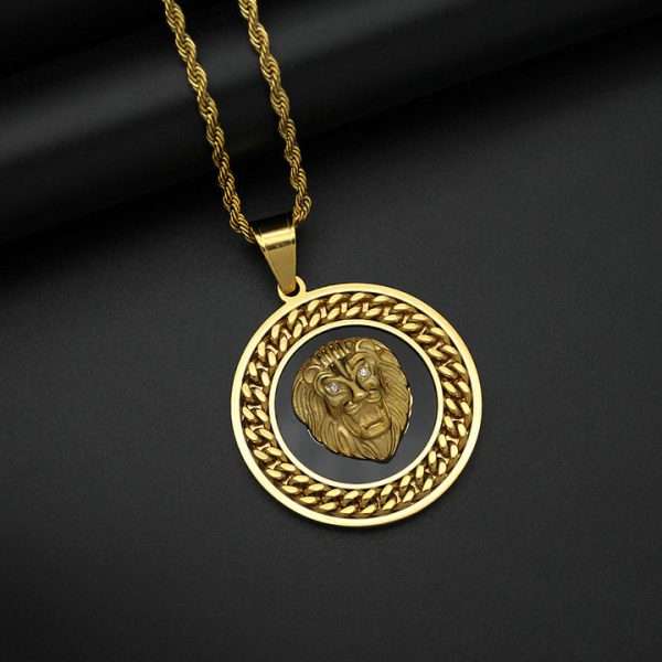 Titanium Steel Cuban Fence Chain Domineering Lion Head Pendant Sweater Chain - 图片 2