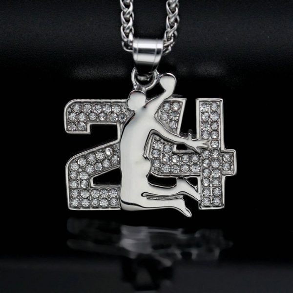 NBA star Kobe No. 24 Commemorative Edition Necklace Stainless Steel Color-Retaining Gold-Plated Diamond Inlay Pendant - 图片 3