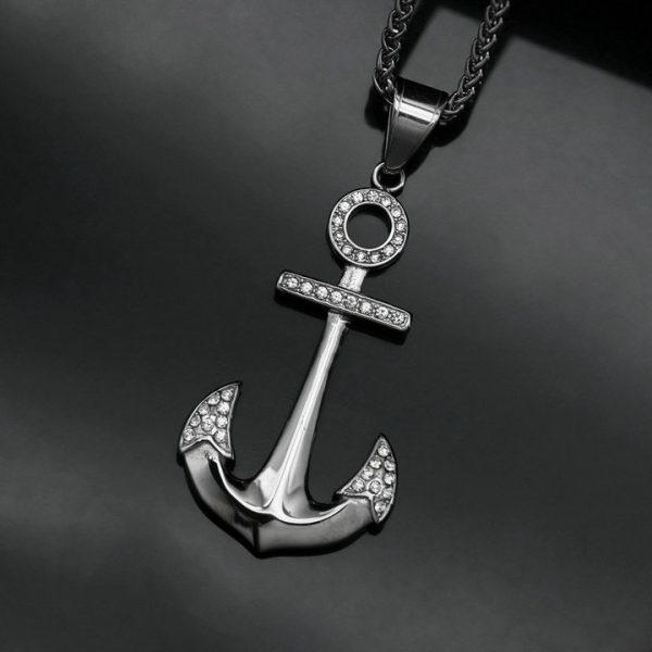 Diamond anchor pendant naval wind titanium steel jewelry - 图片 2
