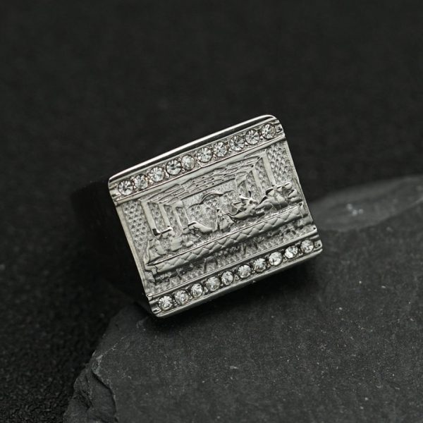 Titanium Steel Gold-Plated World Famous Painting Judas Thirteen Apostles Men's Ring - 图片 4