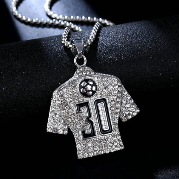 HIPHOP Jewelry Titanium Steel Gold Plated Full Diamond Football Drop No. 30 Jersey Pendant - 图片 2