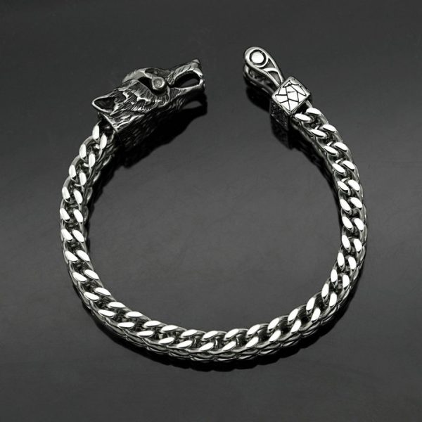 Viking-style stainless steel bracelet from Nordic, punk retro series featuring wolf, snake and eagle heads with thick chains on both sides - 图片 2