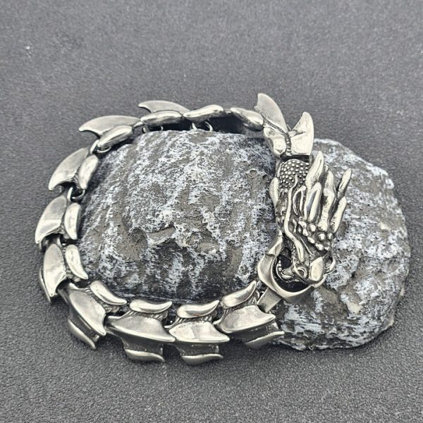 Retro European and American Style Dragon Head and Spine Bracelet, Majestic Titanium Steel Dragon Shape with Dragon Scale Bracelet, Punk Hip-Hop - 图片 4