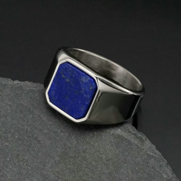 ins simple style titanium steel men's natural stone ring - 图片 3