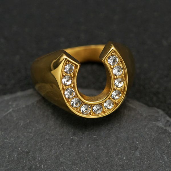 Denim personality U-shaped horseshoe and 18K gold stainless steel men's ring - 图片 2