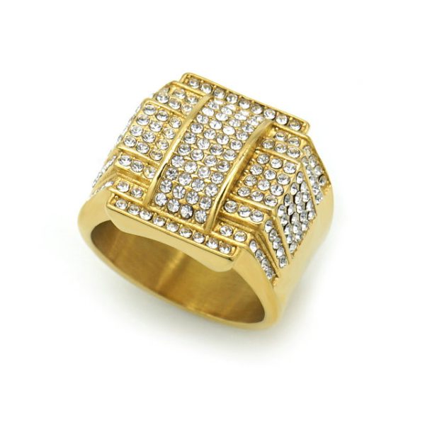 316 Stainless Steel / Titanium Steel Gold Plated Full Diamond Luxury Hip Hop Ring - 图片 2
