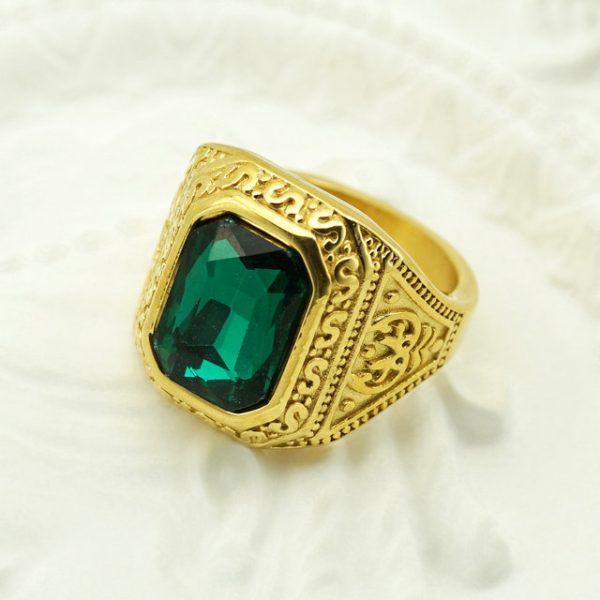 Large Gemstone Square Casting Ring in Stainless Steel, Colorful Gemstone Men's Ring - 图片 7