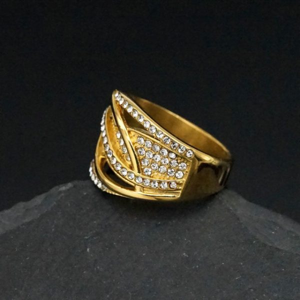 Fine Stainless Steel Ring with Diamonds and Intricate Winding Design for the Index Finger - 图片 4