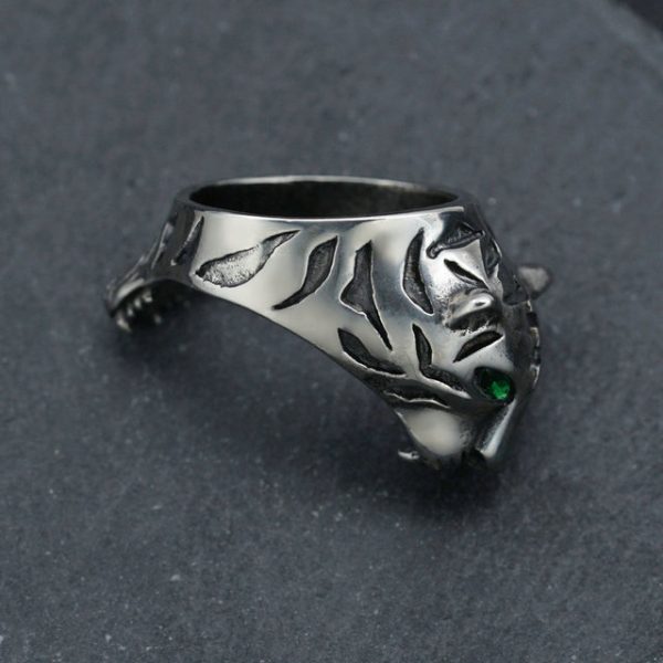 Stainless Steel Retro Personalized Tiger Head Men's Ring - 图片 3