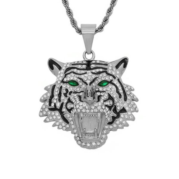 Titanium steel gold-plated diamond-encrusted tiger head bottle opener pendant - 图片 4