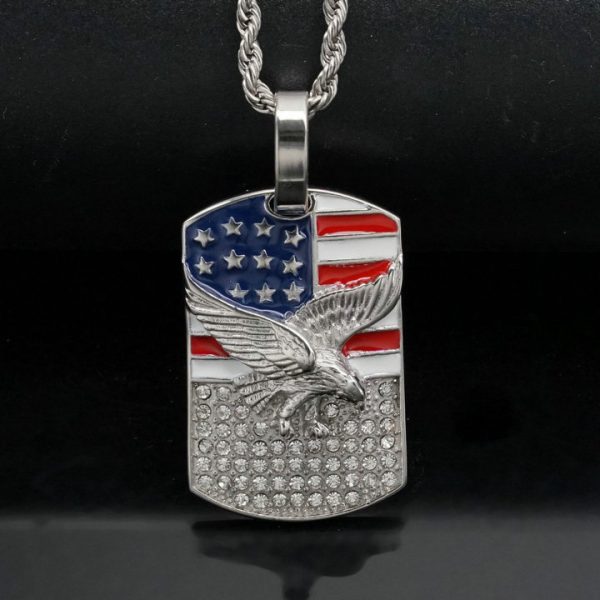 HIPHOP jewelry, Eagle flag army brand titanium steel gold-plated oil drop pendant - 图片 3