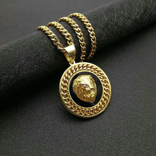 Titanium Steel Cuban Fence Chain Domineering Lion Head Pendant Sweater Chain - 图片 3