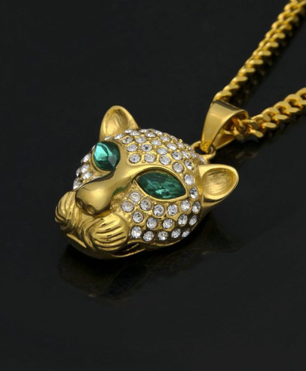 Hip-hop stainless steel full-diamond leopard head pendant for necklace - 图片 4