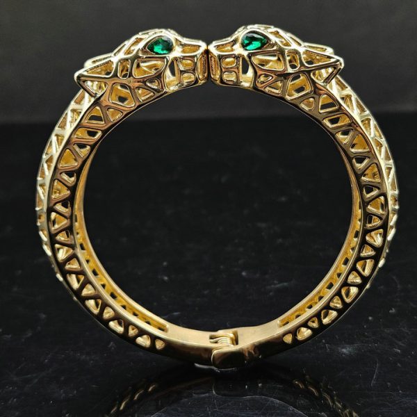 Retro hollow-out double-headed leopard green eyes bracelet - 图片 3