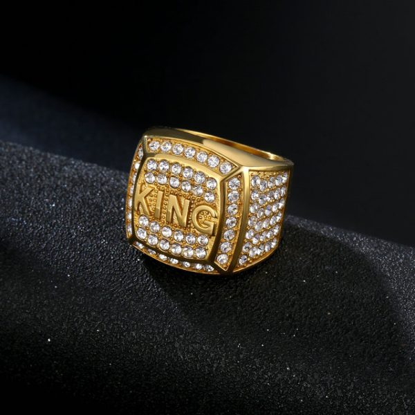 Hip Hop King Ring, Stainless Steel Vacuum Gold Plating Diamond Ring - 图片 2