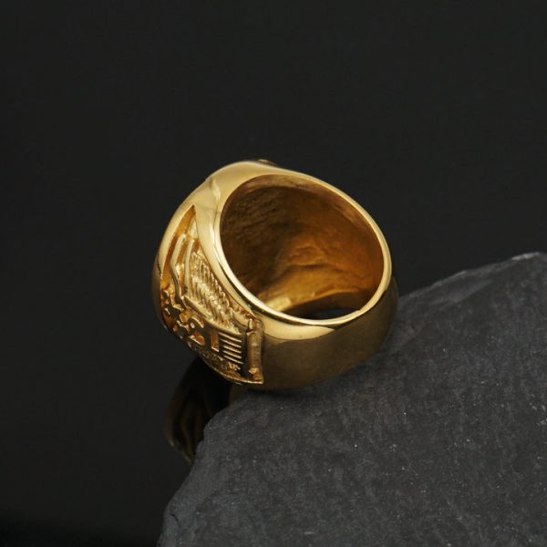 Hip-hop Ring, Stainless Steel Color-preserving Gold-plated Eagle Boat Anchor Men's Ring - 图片 4