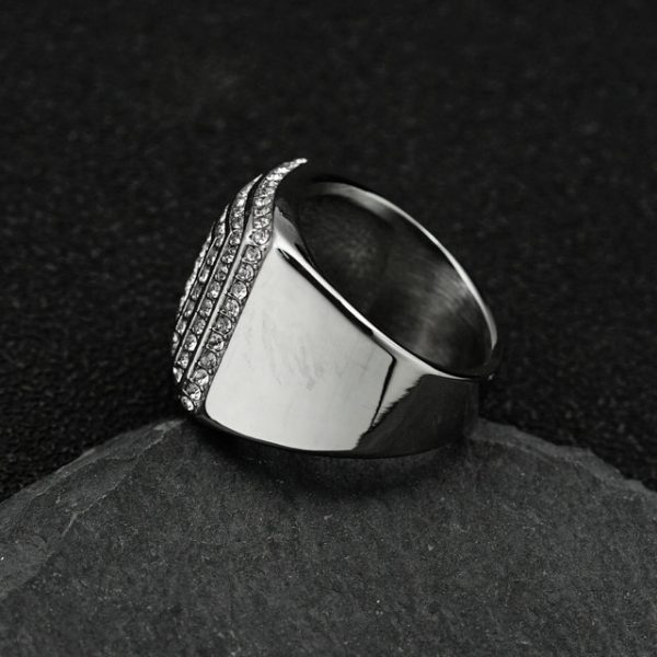 Titanium Steel Four-Layer Full Diamond Luxury Hip Hop Men's Ring - 图片 5