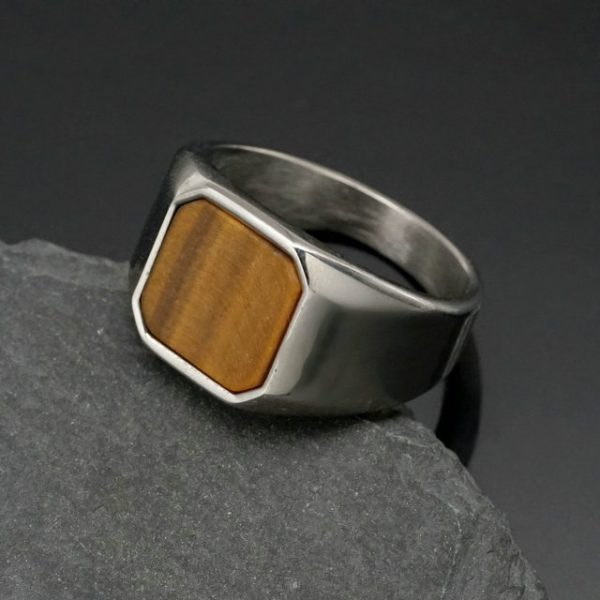 ins simple style titanium steel men's natural stone ring - 图片 4