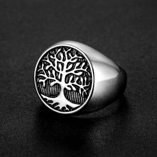 Hip Hop Retro Ring Titanium Steel Gold Plated Oil Tree of Life Men's Ring - 图片 5