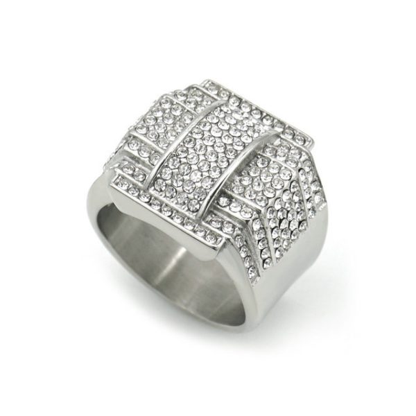 316 Stainless Steel / Titanium Steel Gold Plated Full Diamond Luxury Hip Hop Ring - 图片 3