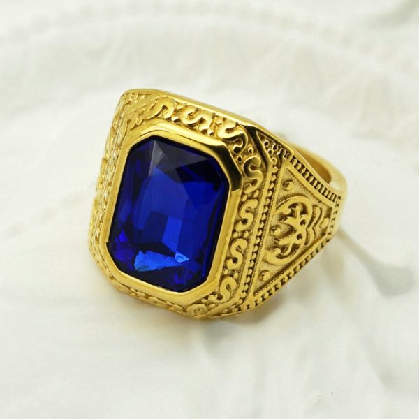 Large Gemstone Square Casting Ring in Stainless Steel, Colorful Gemstone Men's Ring - 图片 6