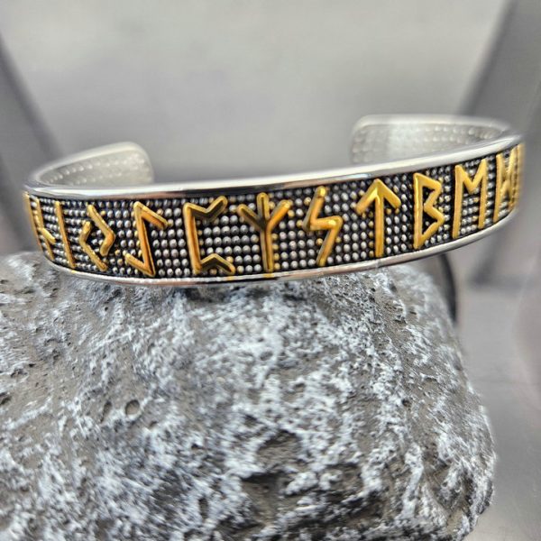 Titanium Steel Jewelry, Retro Open Viking Runes Stainless Steel Bangle