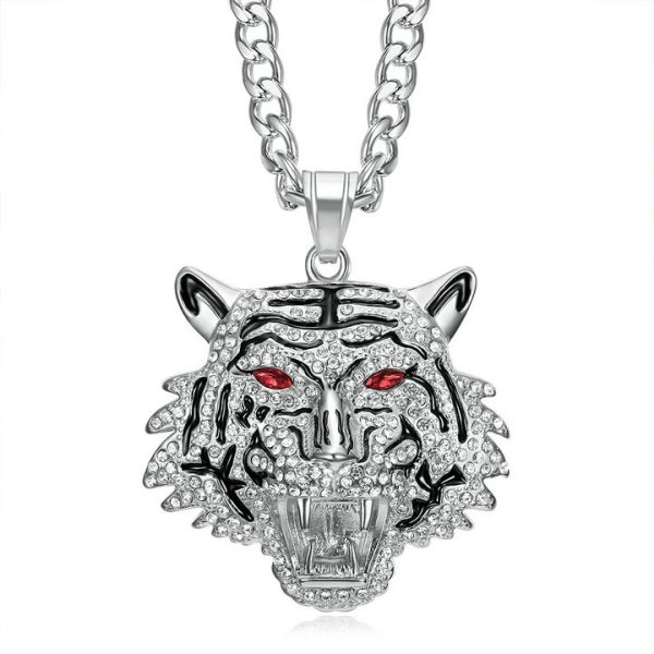 Titanium steel gold-plated diamond-encrusted tiger head bottle opener pendant - 图片 3