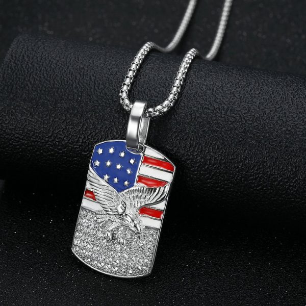 HIPHOP jewelry, Eagle flag army brand titanium steel gold-plated oil drop pendant - 图片 2