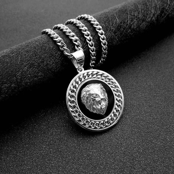 Titanium Steel Cuban Fence Chain Domineering Lion Head Pendant Sweater Chain - 图片 4