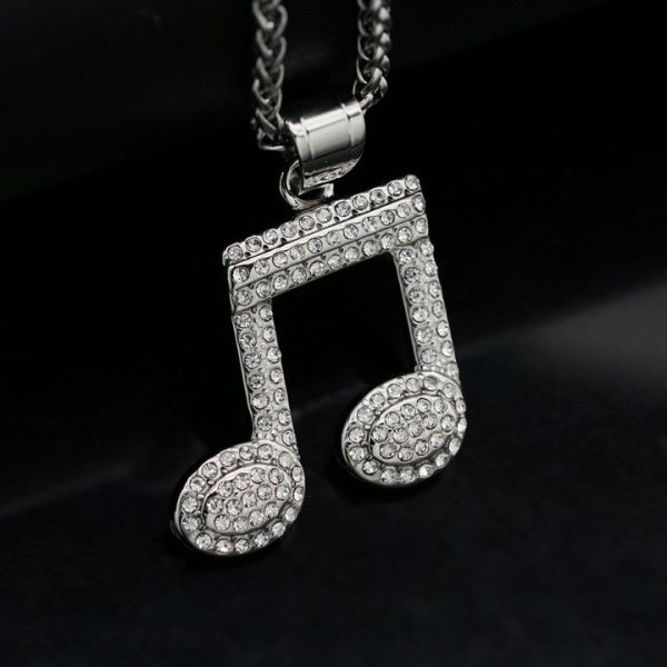 Titanium steel high color retention gold-plated full diamond personalized fashion music note pendant - 图片 2