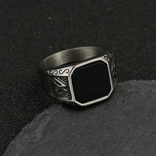 Nordic retro Viking rune stainless steel rings, fashionable and domineering natural stone rings - 图片 3