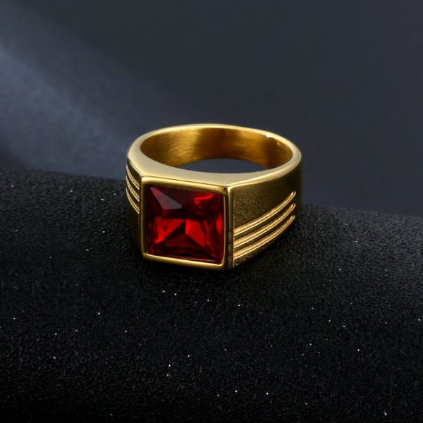Ins minimalist style square gemstone ring for men, made of titanium steel. - 图片 3