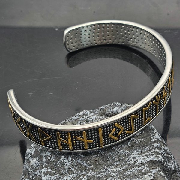Titanium Steel Jewelry, Retro Open Viking Runes Stainless Steel Bangle - 图片 2