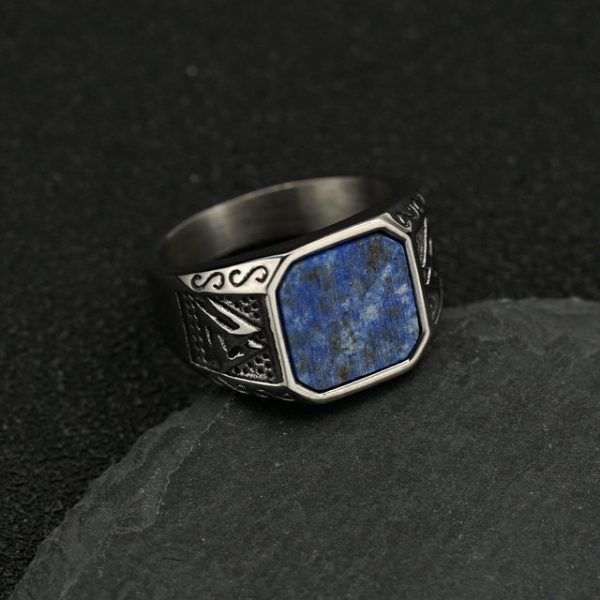 Nordic retro Viking rune stainless steel rings, fashionable and domineering natural stone rings - 图片 2