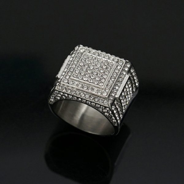 Hip-hop Nightclub Stainless Steel Full Diamond Men's Overbearing Ring - 图片 2