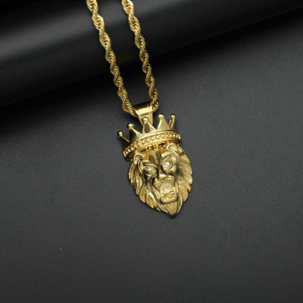 Stainless steel color-retaining electroplated crown lion head pendant - 图片 3