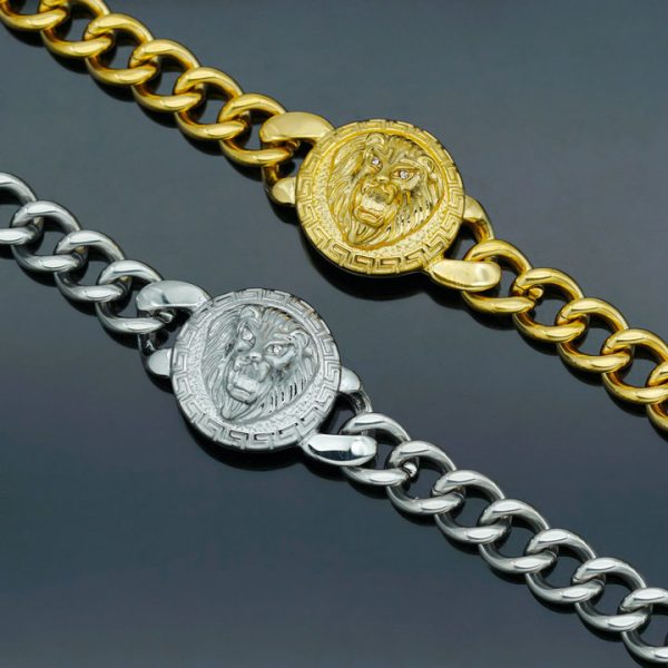 Stainless steel Great Wall pattern lion head disc Cuban chain - 图片 2