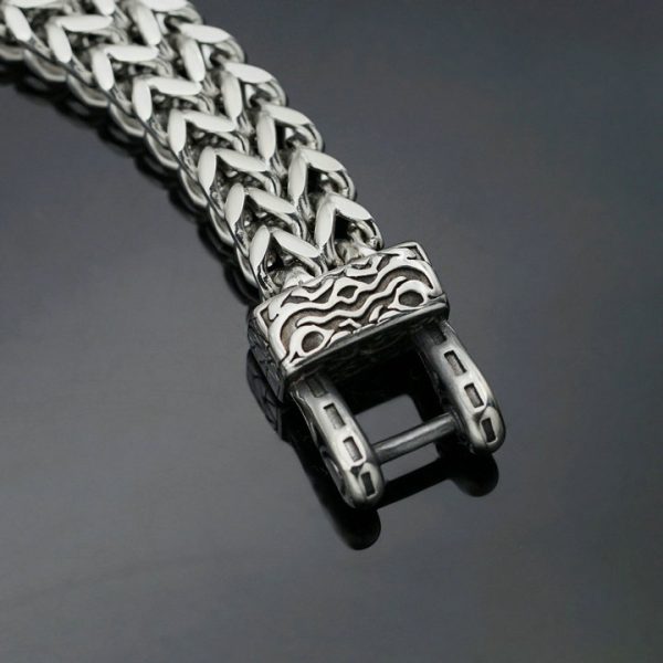 Viking-style stainless steel bracelet from Nordic, punk retro series featuring wolf, snake and eagle heads with thick chains on both sides - 图片 3
