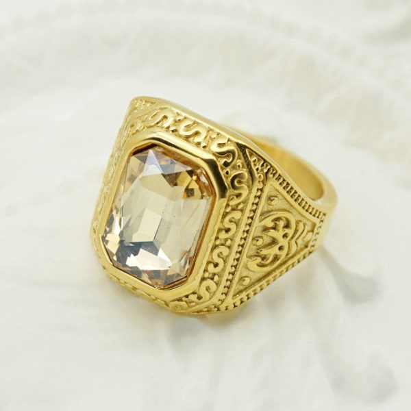 Large Gemstone Square Casting Ring in Stainless Steel, Colorful Gemstone Men's Ring - 图片 5