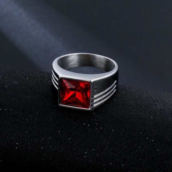 Ins minimalist style square gemstone ring for men, made of titanium steel. - 图片 2