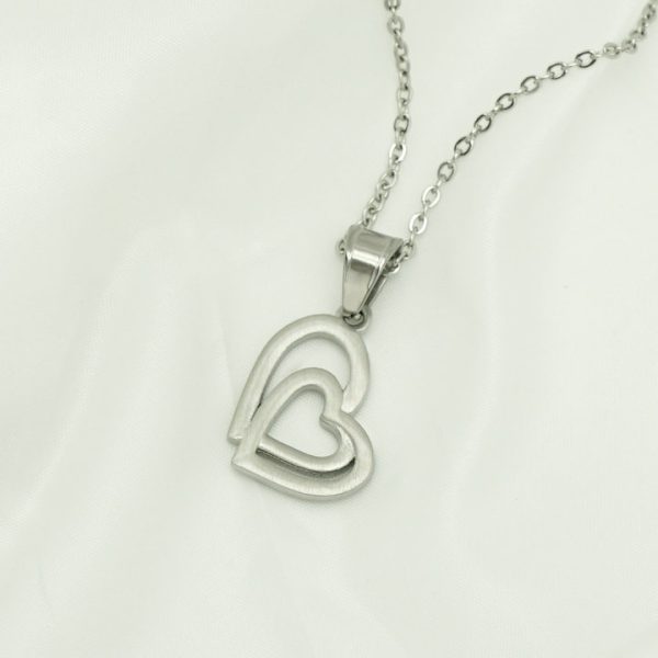 Double heart-to-heart pendant necklace, heart-shaped love titanium steel necklace, high-end versatile inlaid stone - 图片 2