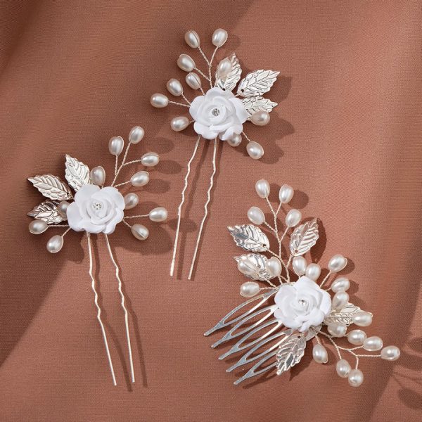 Handmade Hairpin Set for Bridal Accessories, Retro Wedding Updo Headpiece with Floral Pearl U-shaped Insertion Pin - 图片 2