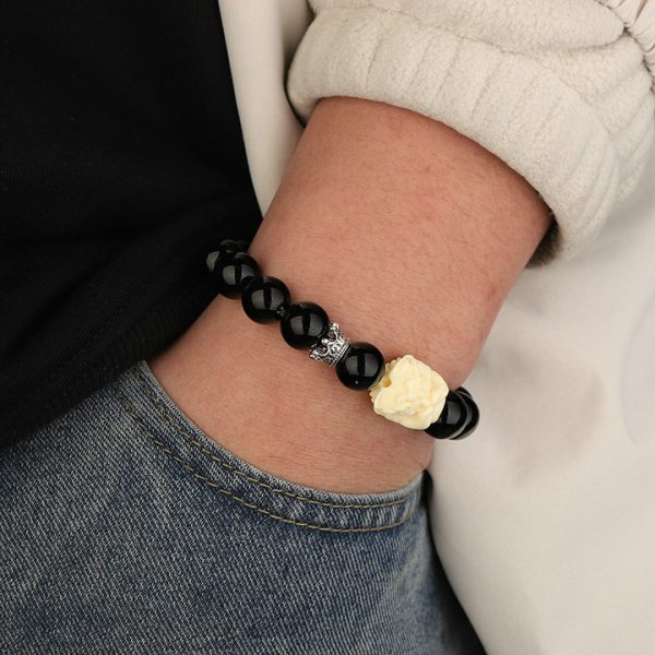 Men's high-end black obsidian small lion bead bracelet