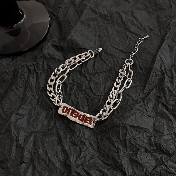 Titanium steel double-layer letter bracelet for men and women, fade-resistant, minimalist style - 图片 3