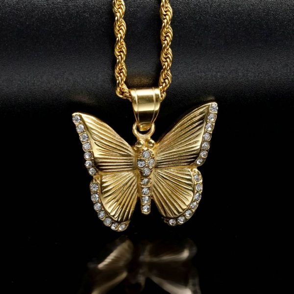Premium butterfly pendant, stainless steel-plated 18k gold light luxury pendant - 图片 3