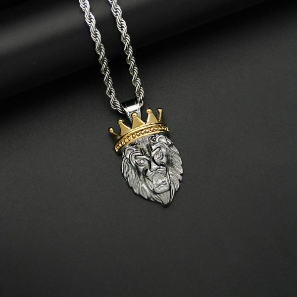 Stainless steel color-retaining electroplated crown lion head pendant - 图片 2