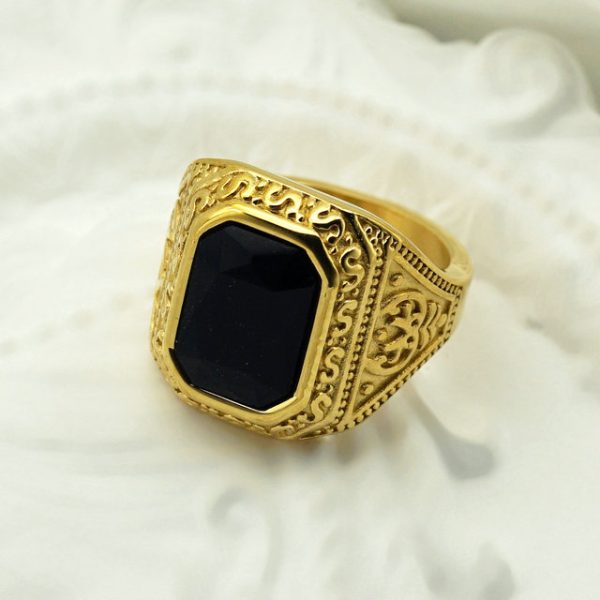 Large Gemstone Square Casting Ring in Stainless Steel, Colorful Gemstone Men's Ring - 图片 8