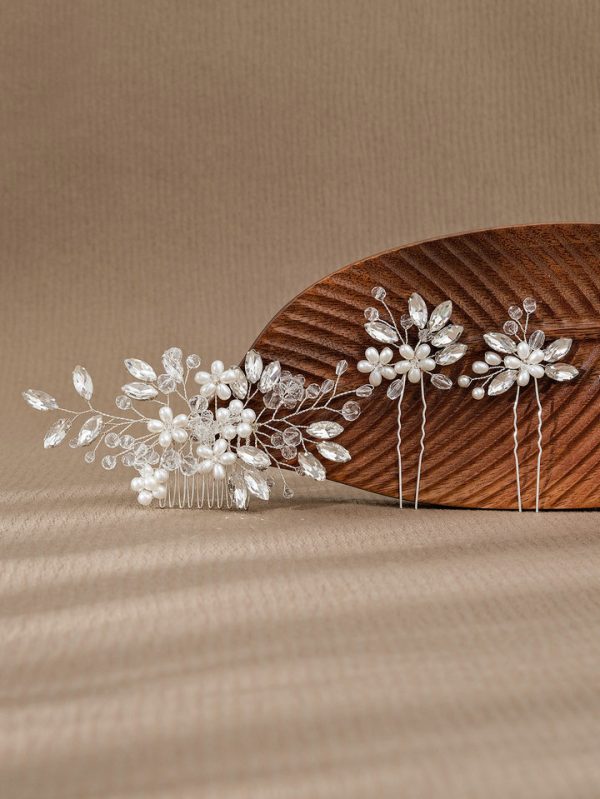 Handmade Comb Set for European and American Weddings, Versatile Hair Accessories with Rhinestones, Pearls, Floral Hair Pins and Combs